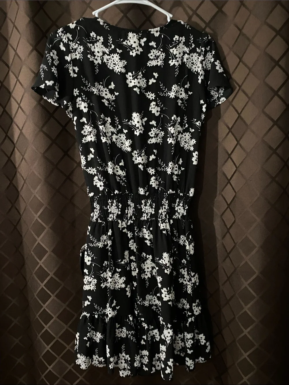 Michael Kors Black & White Floral Smocked Waist Dress Ruffles